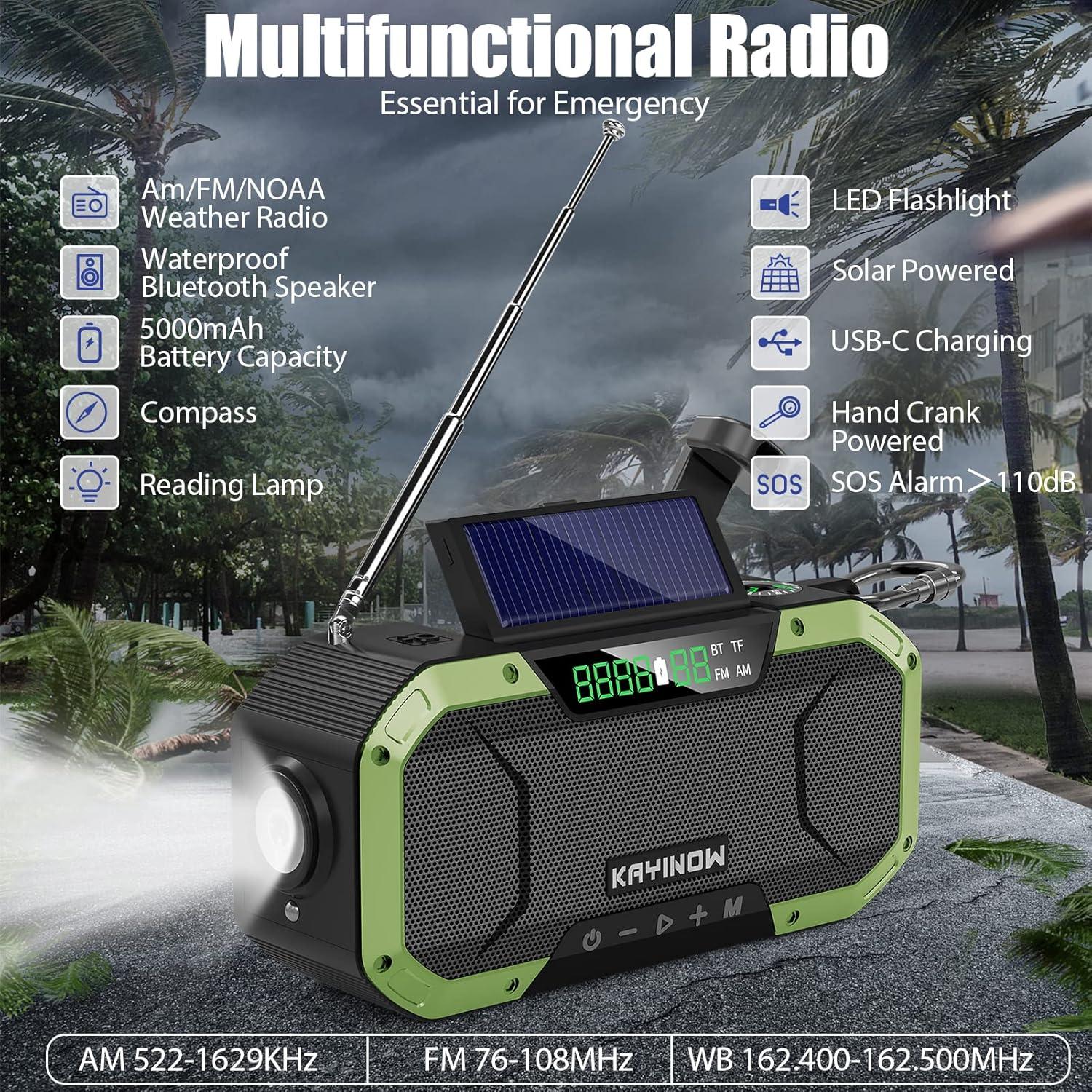 Radio de Emergencia KAYINOW Solar y Bluetooth 5000mAh Verde