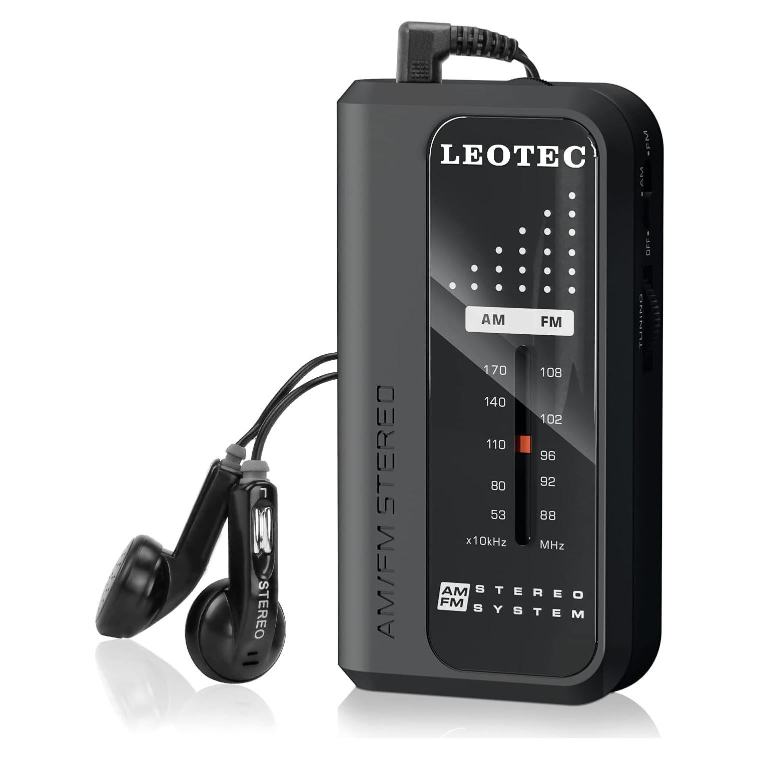LEOTEC Small Pocket Radios, Battery Operated AM FM Radio, DBS Function Great Reception for Indoor, Outdoor & Emergency Use,Portable Transistor Radio with Earphone