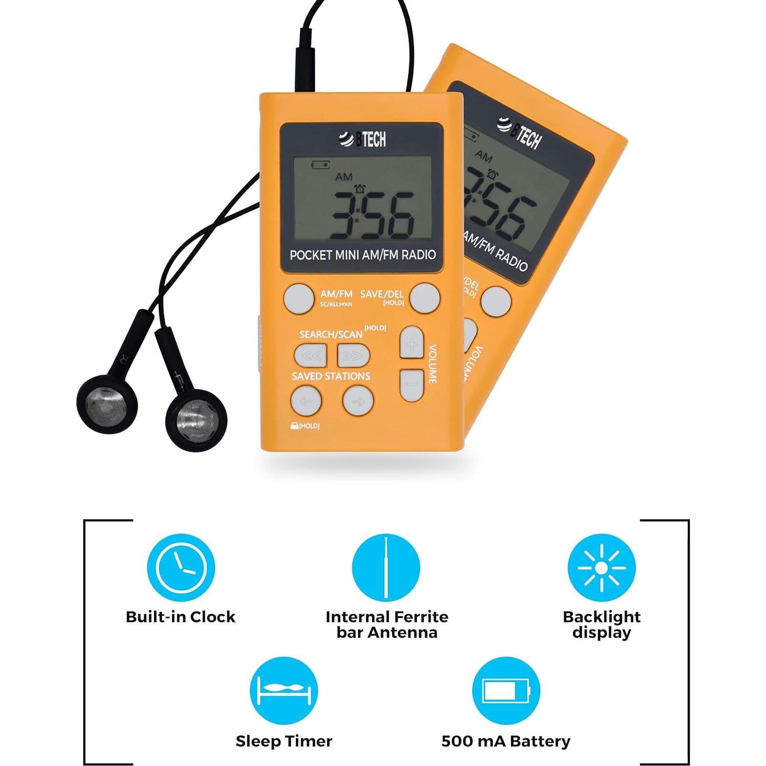 Radio Portátil BTECH MPR-AF1 AM/FM con Auriculares Estéreo