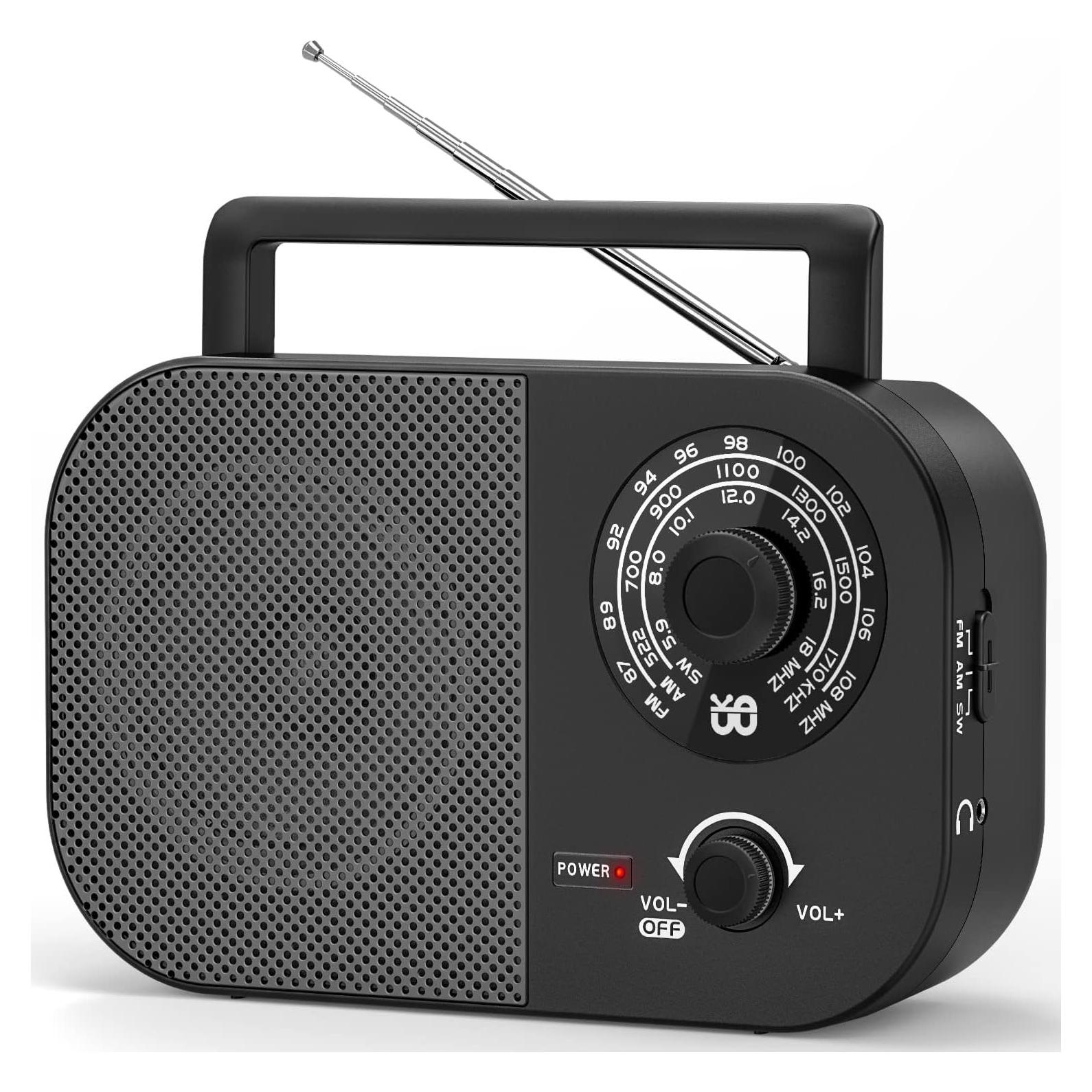 Radio portátil AM FM Goodes con altavoz 5W y energía dual