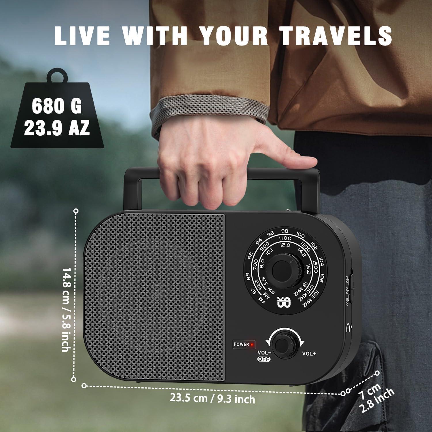 Radio portátil AM FM Goodes con altavoz 5W y energía dual