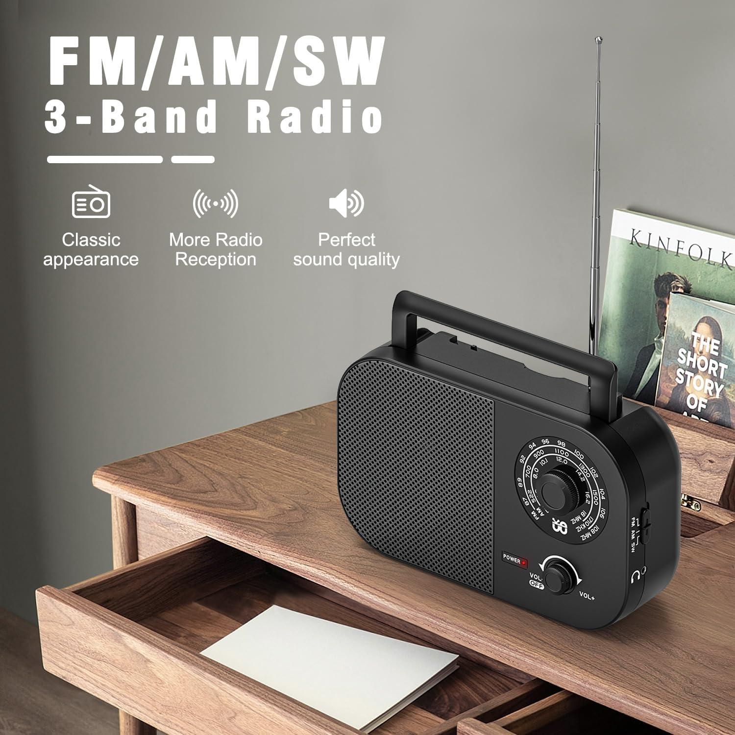 Radio portátil AM FM Goodes con altavoz 5W y energía dual