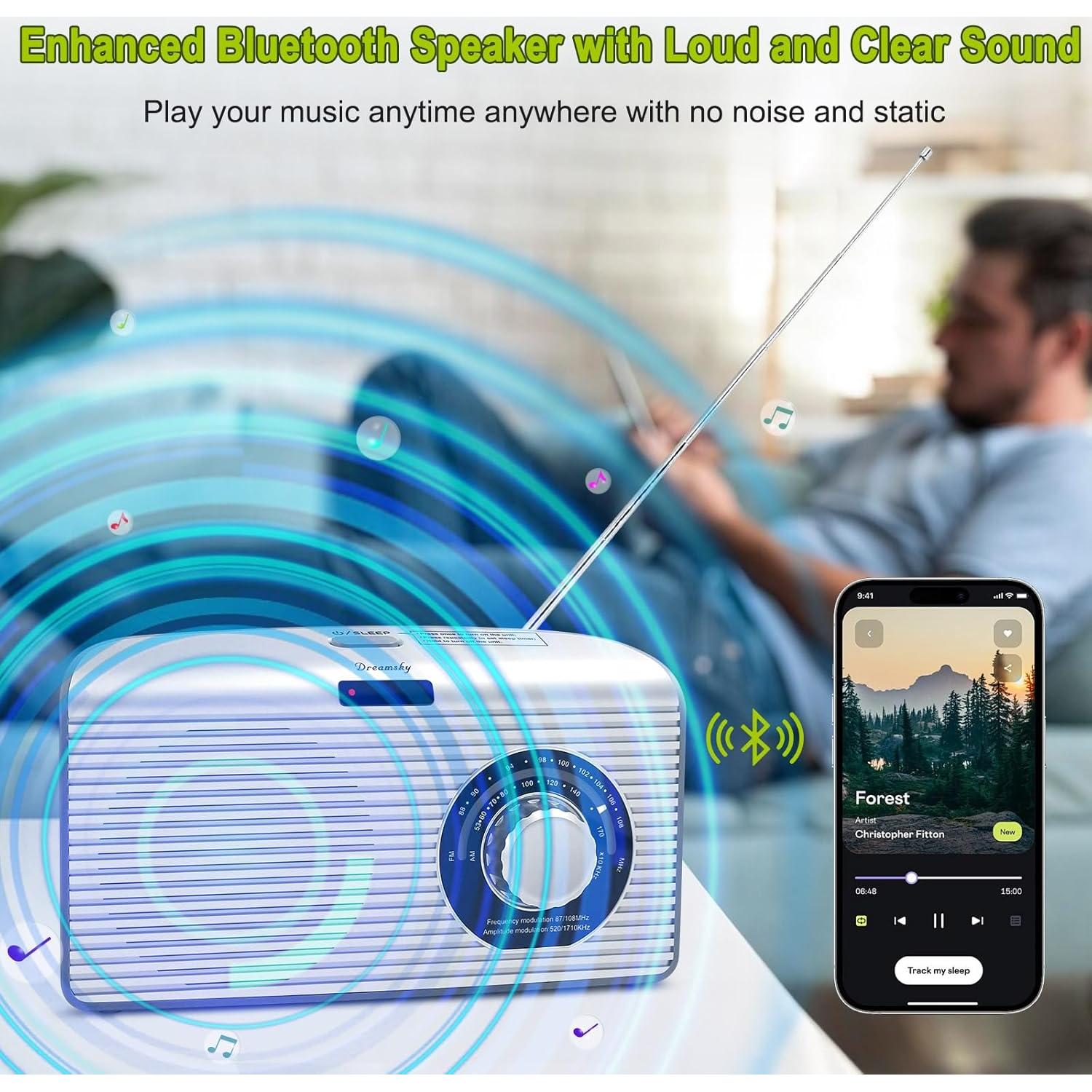 Radio Portátil DreamSky AM FM Bluetooth con Temporizador