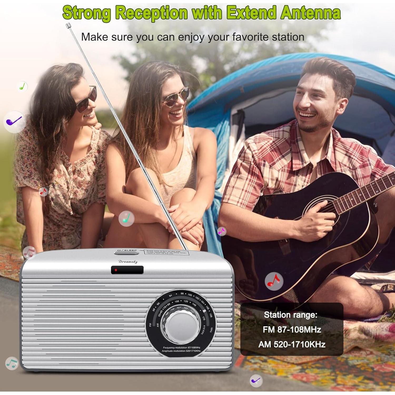 Radio Portátil DreamSky AM FM Bluetooth con Temporizador