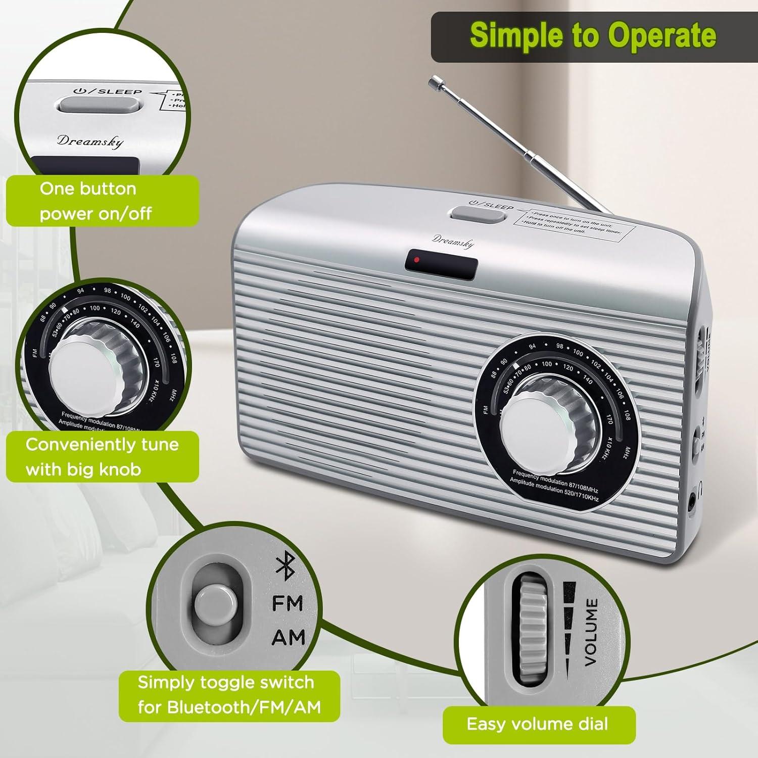Radio Portátil DreamSky AM FM Bluetooth con Temporizador