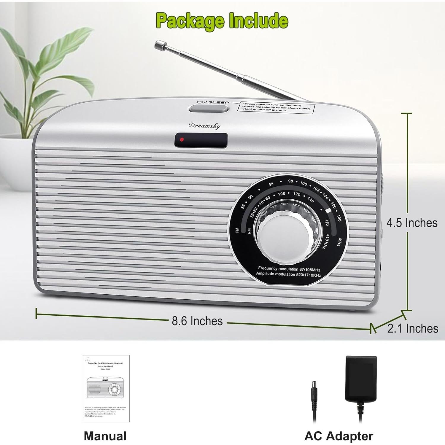 Radio Portátil DreamSky AM FM Bluetooth con Temporizador