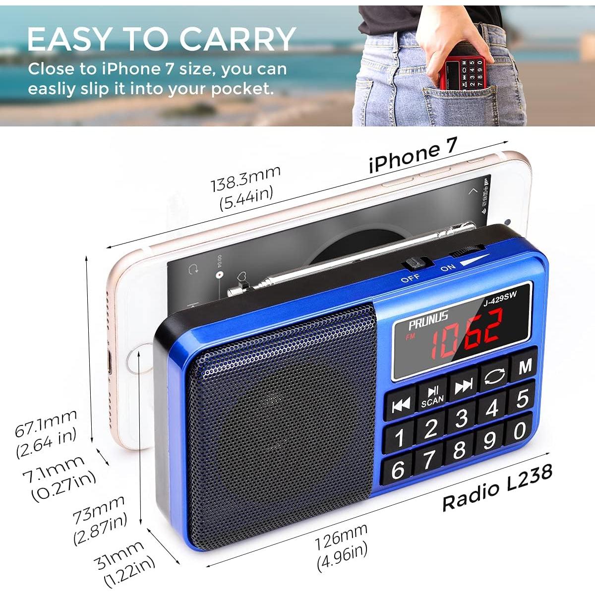 Radio de Bolsillo PRUNUS J-429 AM FM Carga USB Altavoz Neodimio