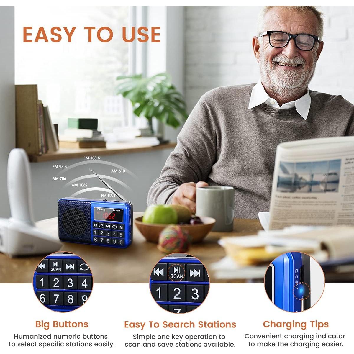 Radio de Bolsillo PRUNUS J-429 AM FM Carga USB Altavoz Neodimio