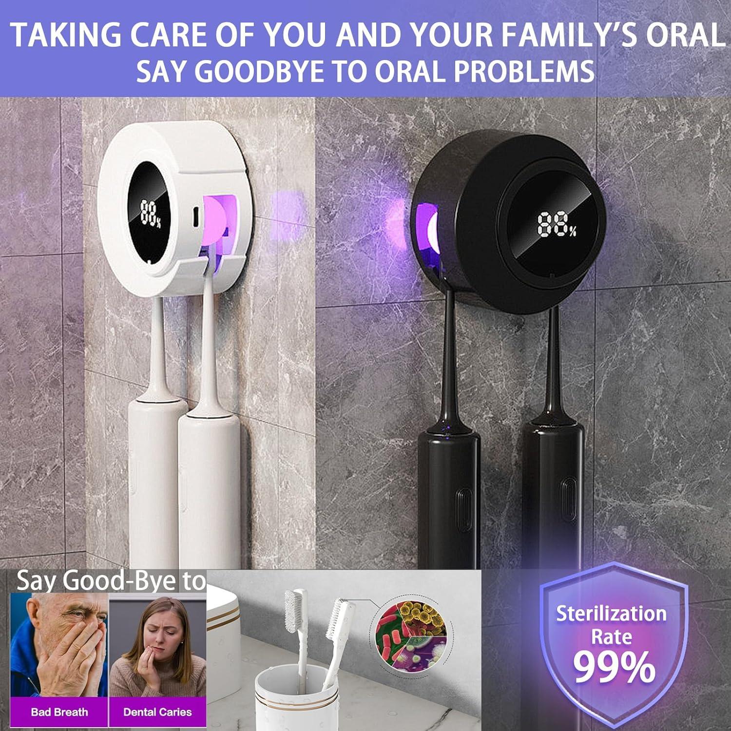 Soporte de Cepillo de Dientes Inteligente Wekity Negro 2 Compartimentos