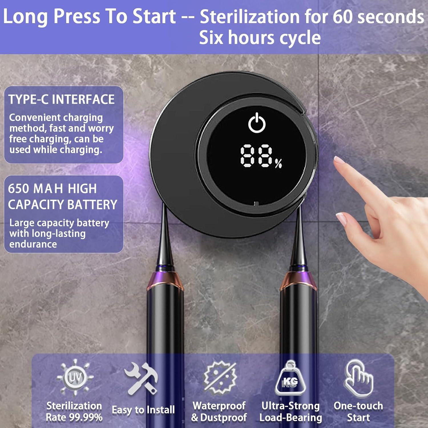 Soporte de Cepillo de Dientes Inteligente Wekity Negro 2 Compartimentos