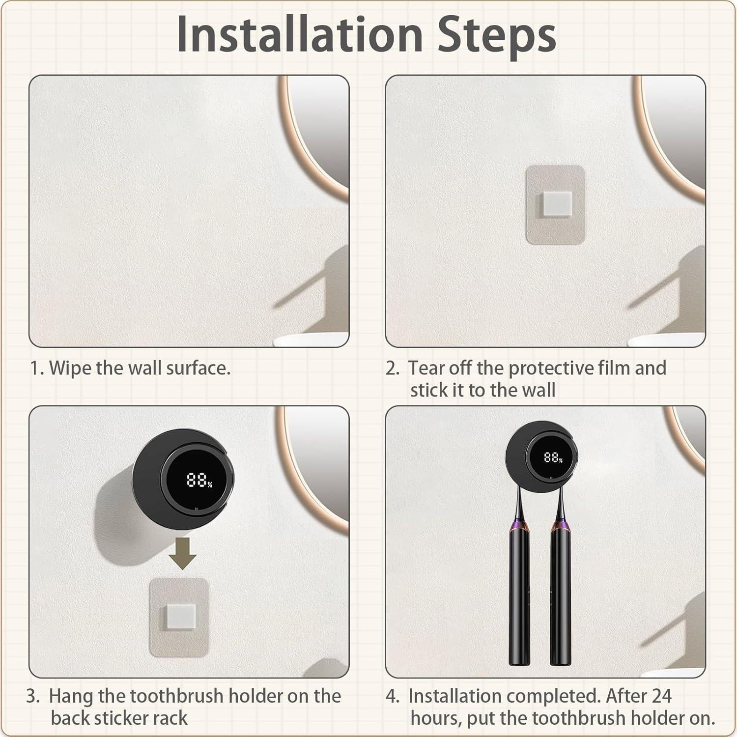 Soporte de Cepillo de Dientes Inteligente Wekity Negro 2 Compartimentos