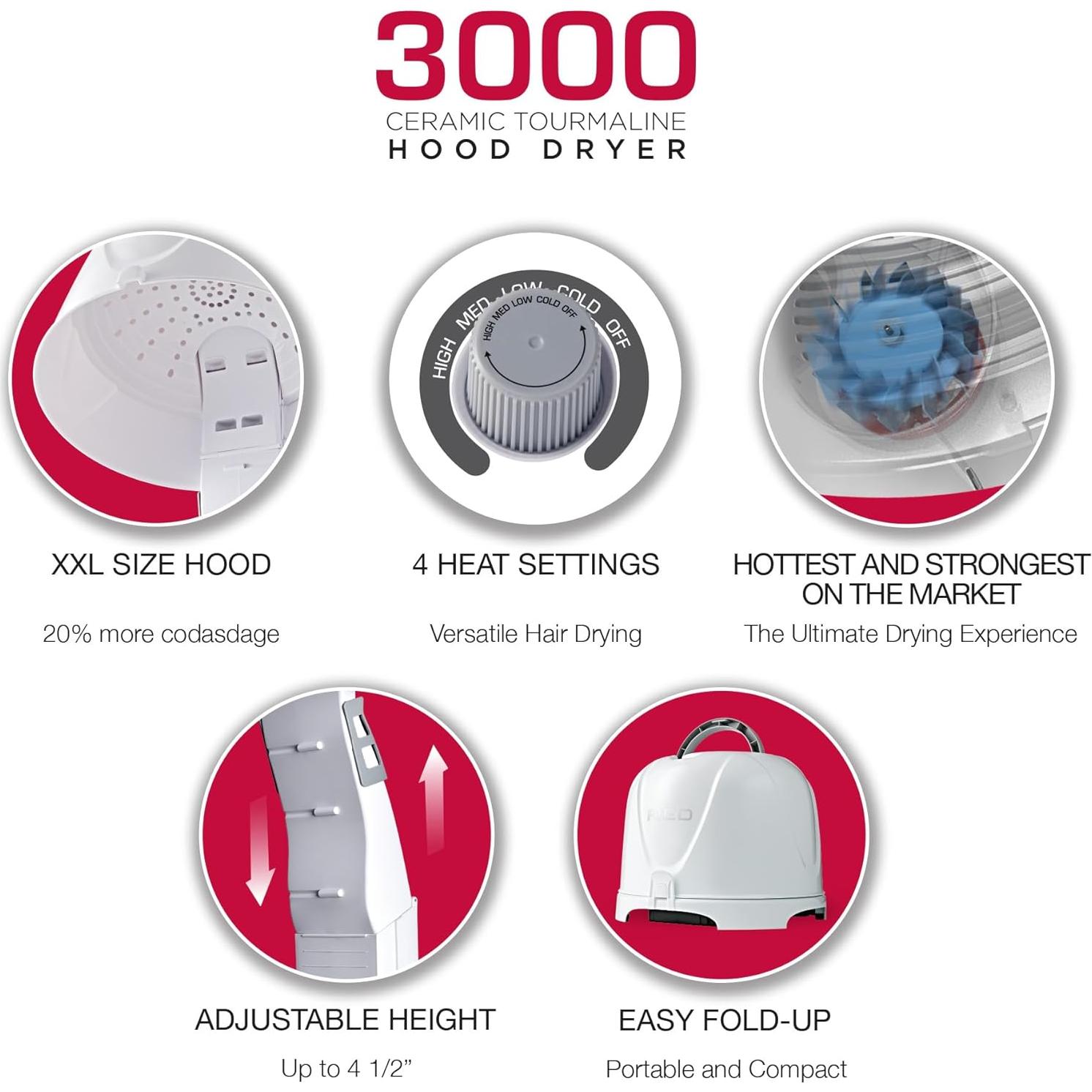 Secador de Capucha Profesional Red by Kiss 3000 Cerámica 1875W