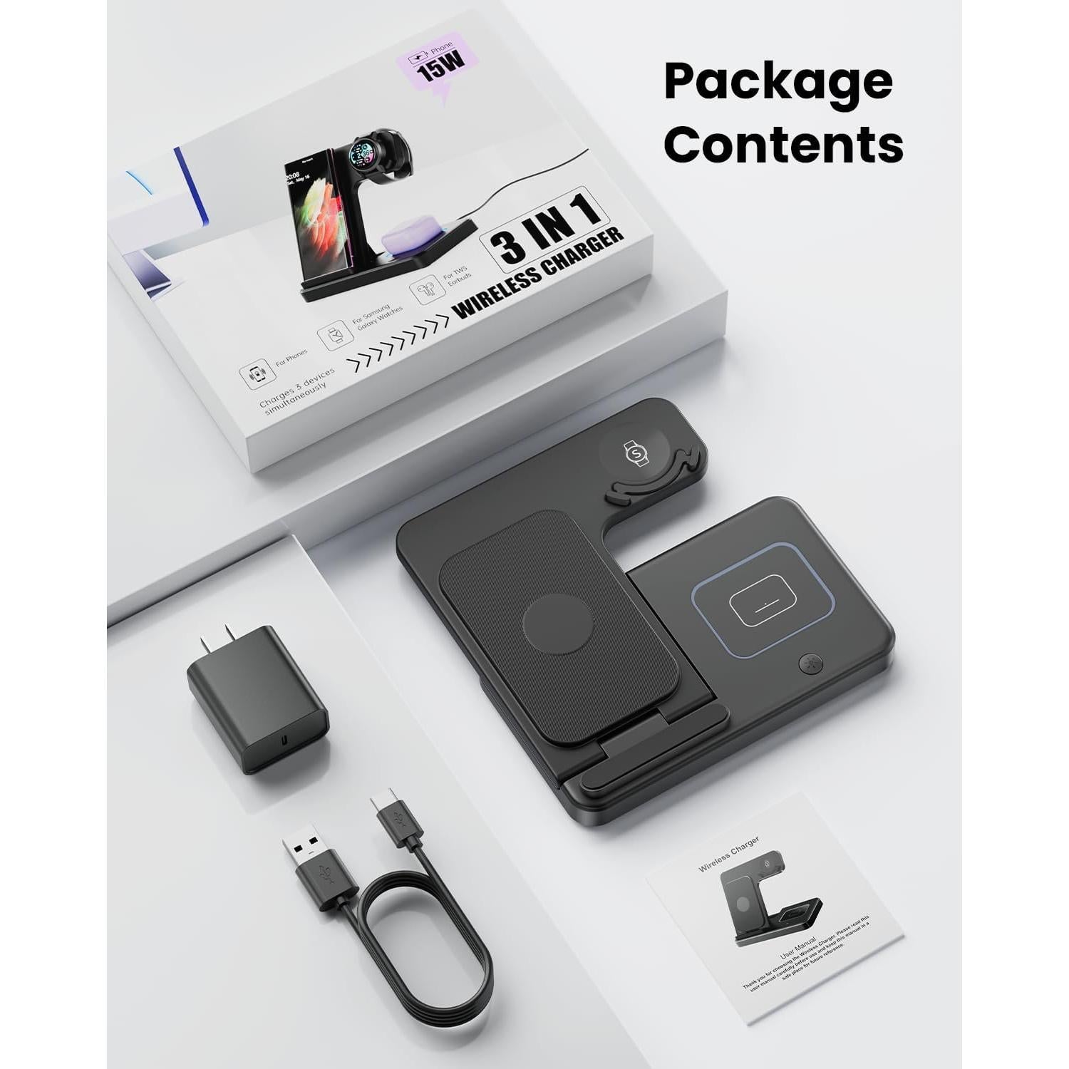 Cargador Inalambrico 3 en 1 GEEKERA para Samsung Galaxy