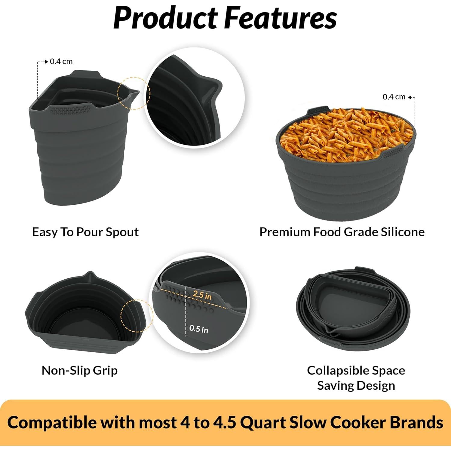 Forros de Silicona Reutilizables Tasmai para Olla de Cocción Lenta 4-4.5L