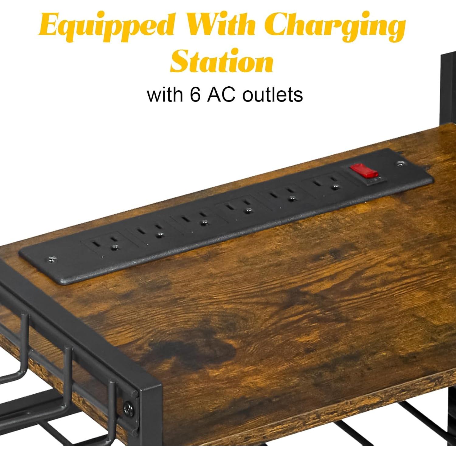 Floor Power Tool Storage Organizer With Charging Station, Heavy Duty Cordless Tool Holder Cart with 3 Shelves, Large Capacity Tool Shelf Rack Stand Drill Screwdriver Tool Box Organization and Storage