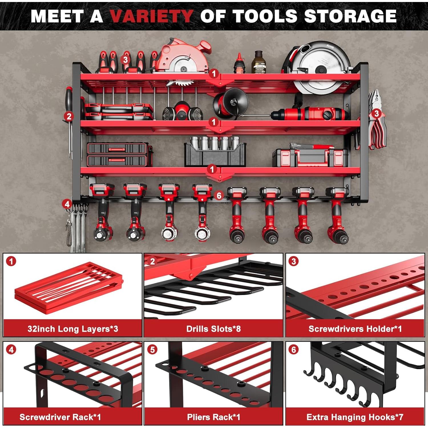 Organizador de Herramientas Montaje Pared NattyDot Rojo 4 Capas