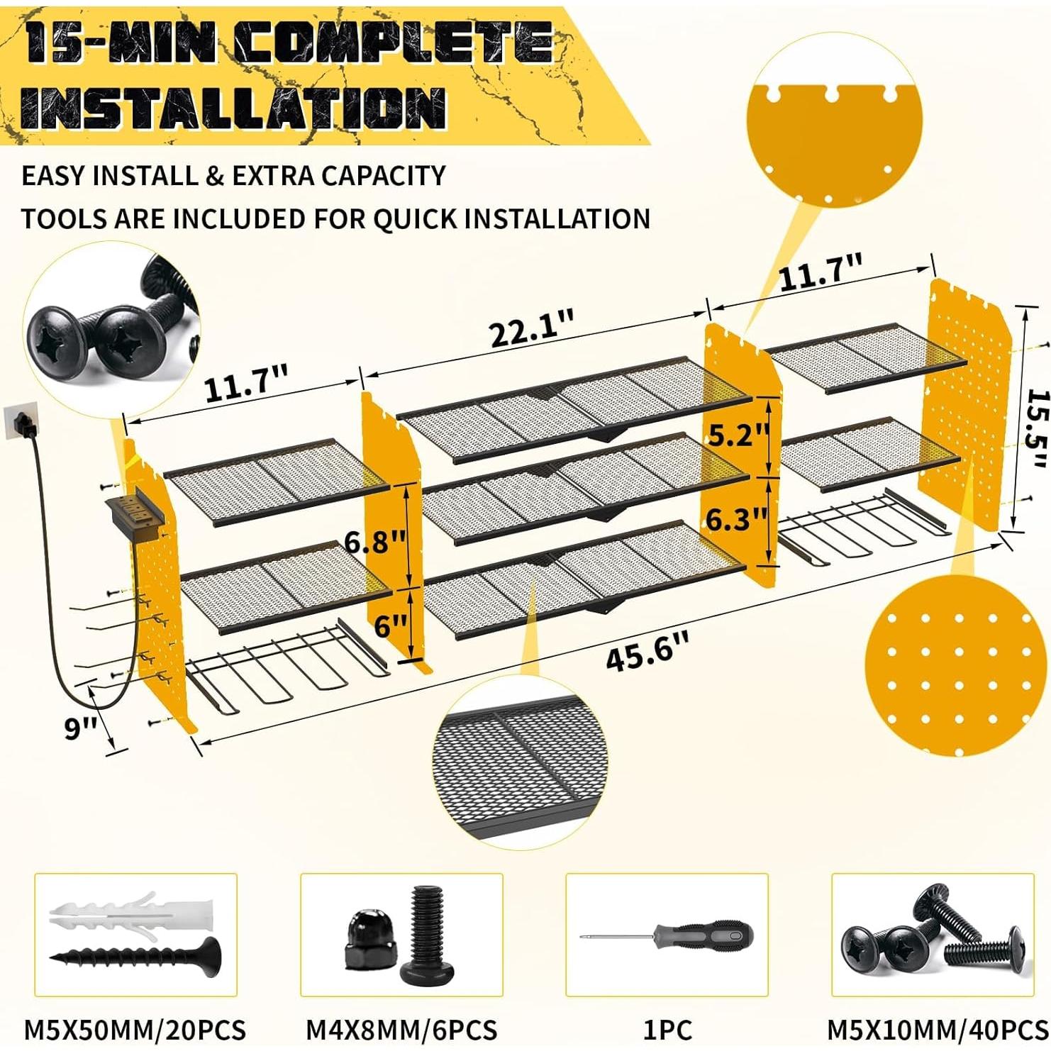 Organizador de Herramientas Kweetle Montado en Pared 3 Estantes