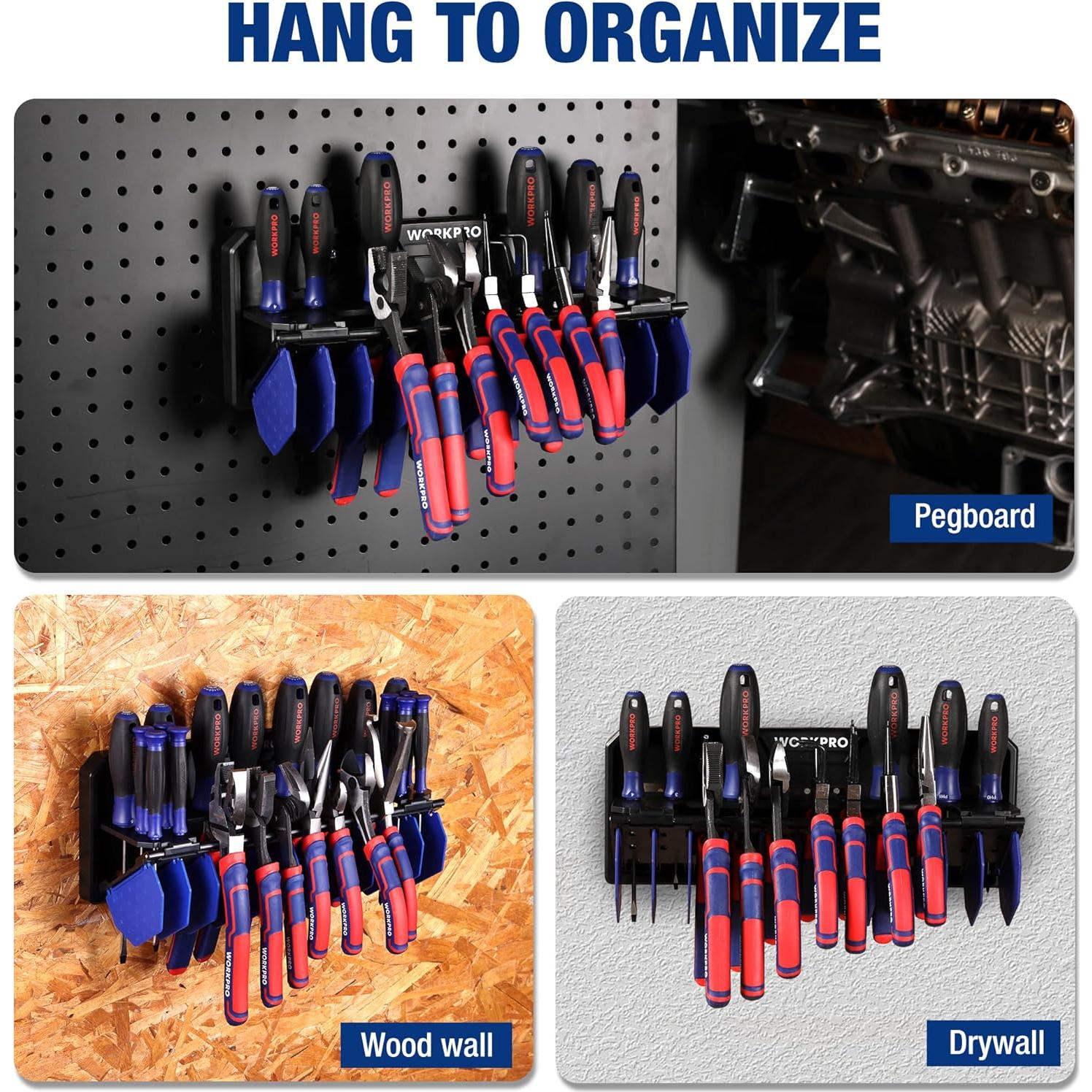 WORKPRO 13.5" Foldable Tool Organizer, Wall Mount Screwdriver Organizers and Pliers Organizers, Tool Box Organizer, Tool Storage Rack for Screwdriver Holder and Pliers Holder (Tools not Included)