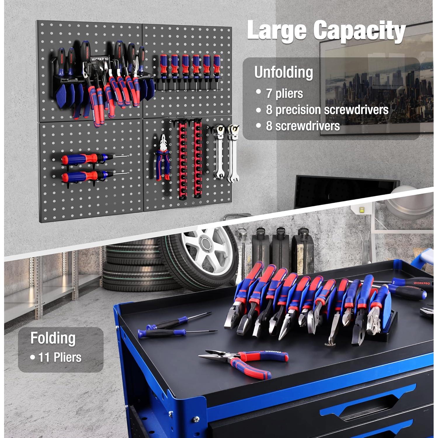 WORKPRO 13.5" Foldable Tool Organizer, Wall Mount Screwdriver Organizers and Pliers Organizers, Tool Box Organizer, Tool Storage Rack for Screwdriver Holder and Pliers Holder (Tools not Included)
