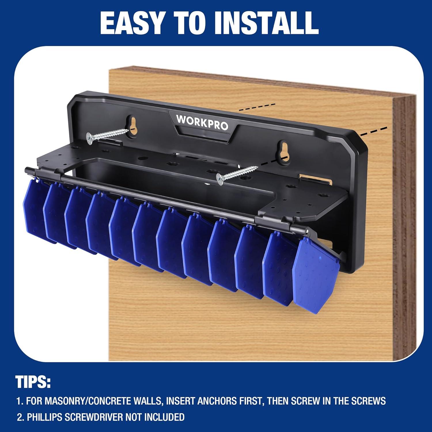 WORKPRO 13.5" Foldable Tool Organizer, Wall Mount Screwdriver Organizers and Pliers Organizers, Tool Box Organizer, Tool Storage Rack for Screwdriver Holder and Pliers Holder (Tools not Included)