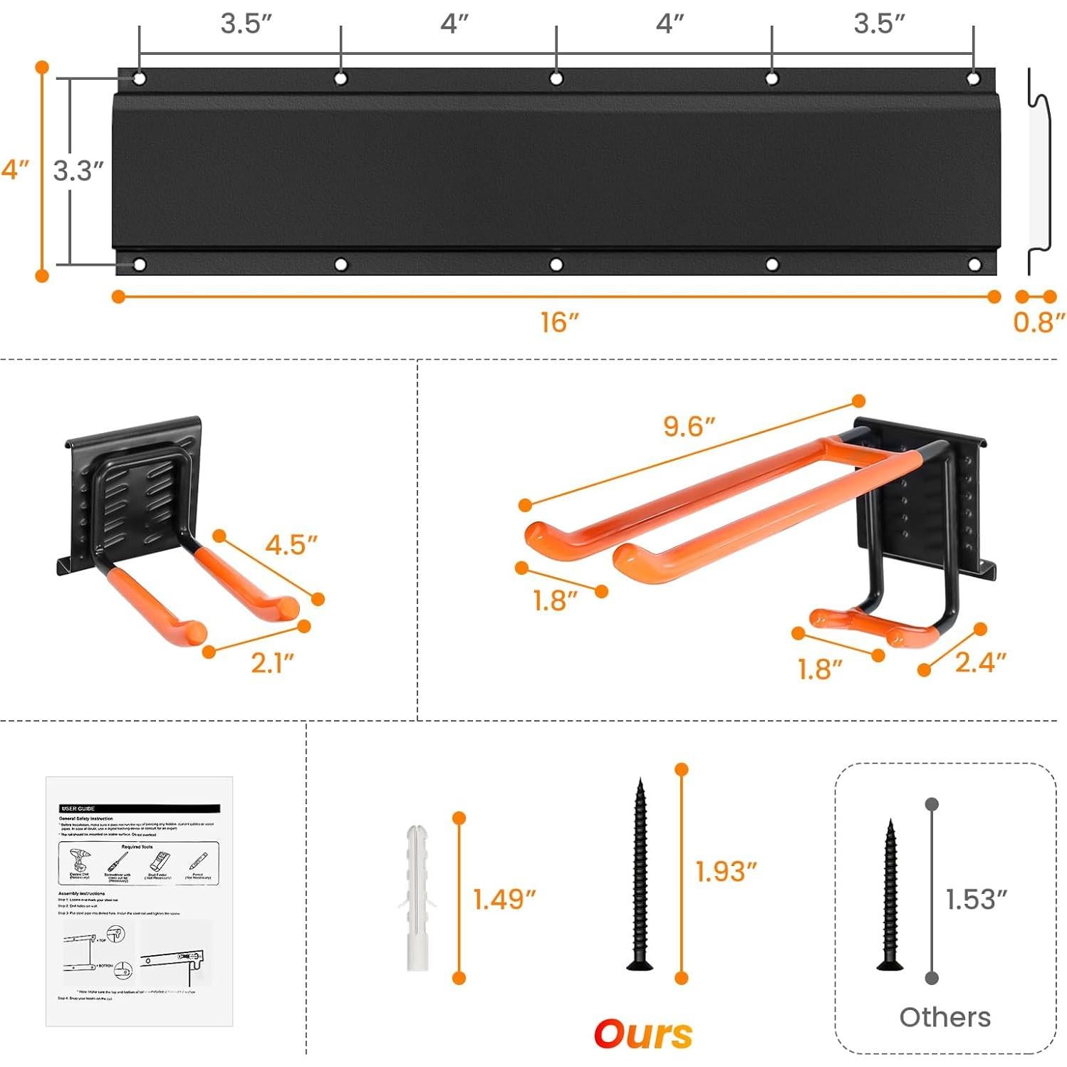 Organizador de Herramientas de Pared ELECROW 121.9 cm 6 Ganchos