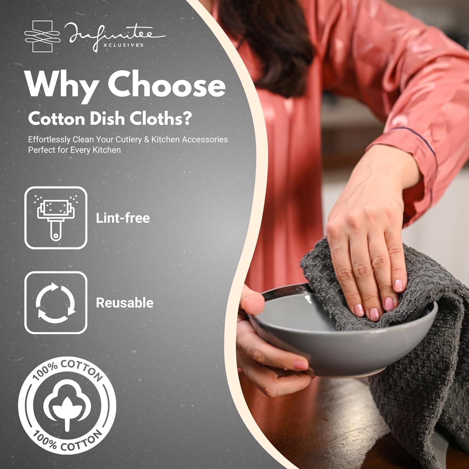 Paquete de 4 Paños de Cocina Infinitee Xclusives 100% Algodón Gris