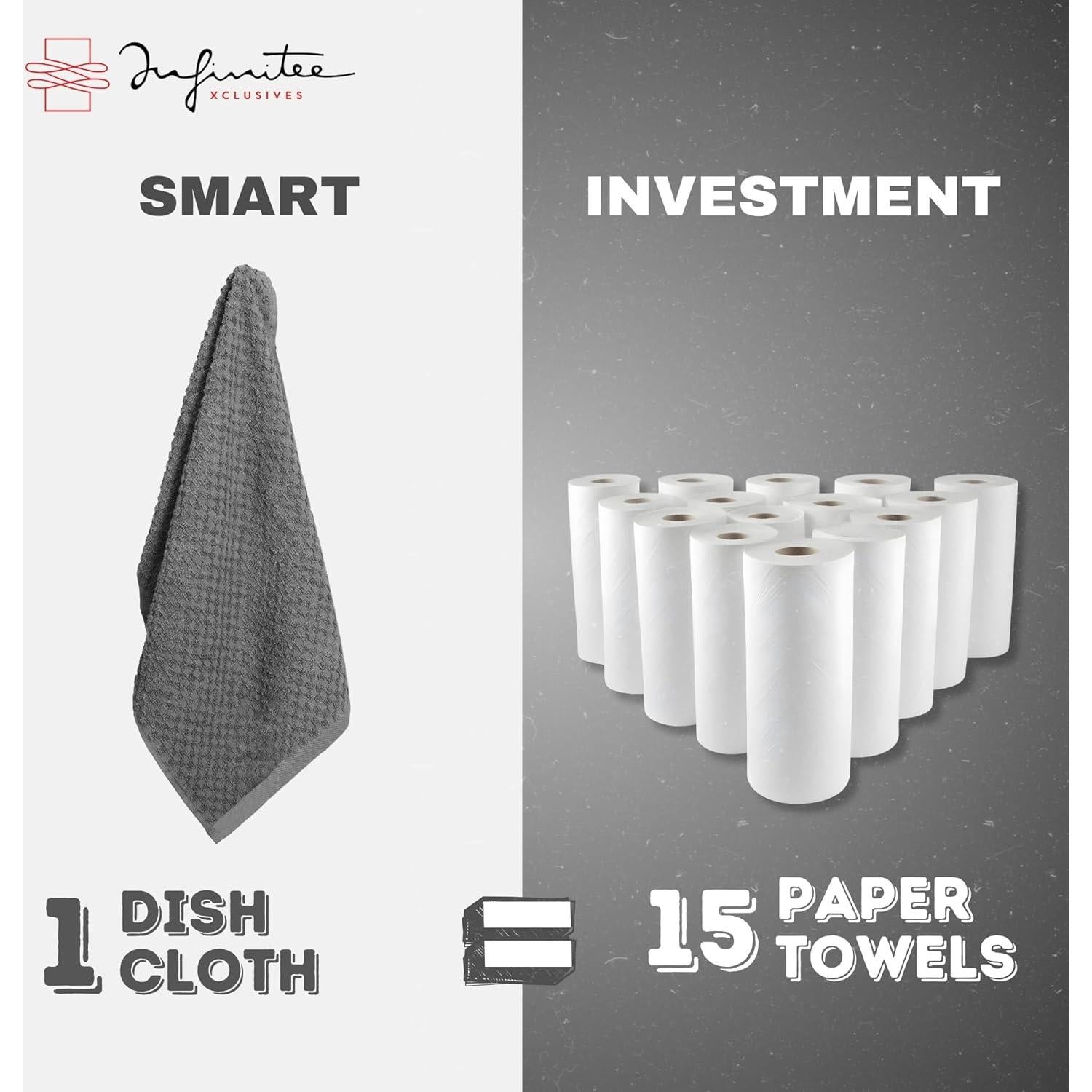 Paquete de 4 Paños de Cocina Infinitee Xclusives 100% Algodón Gris
