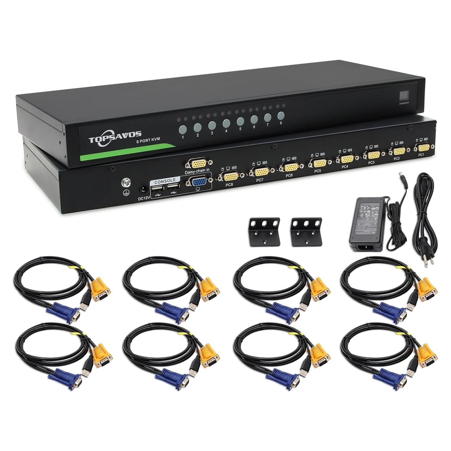 Conmutador KVM VGA USB 8 Puertos TOPSAVOS 2048x1536 1U Rack