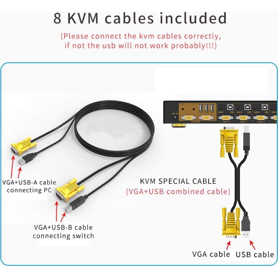 Interruptor KVM VGA eKL de 8 Puertos con 2 Salidas