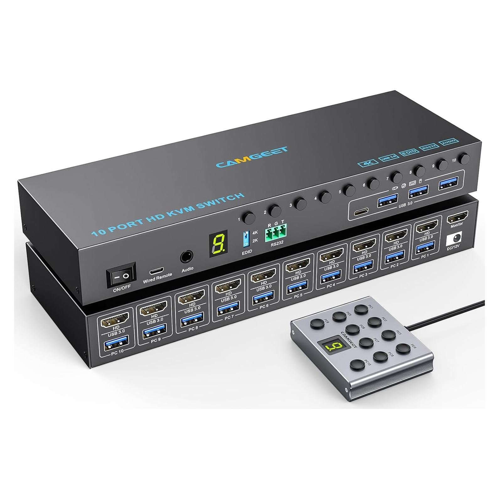 Interruptor KVM HDMI 10 Puertos Camgeet 4K@60Hz USB 3.0