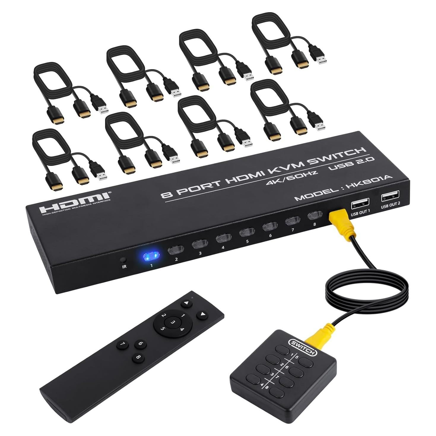 Interruptor KVM HDMI 8 Puertos DGODRT 4K@60Hz con Control Remoto