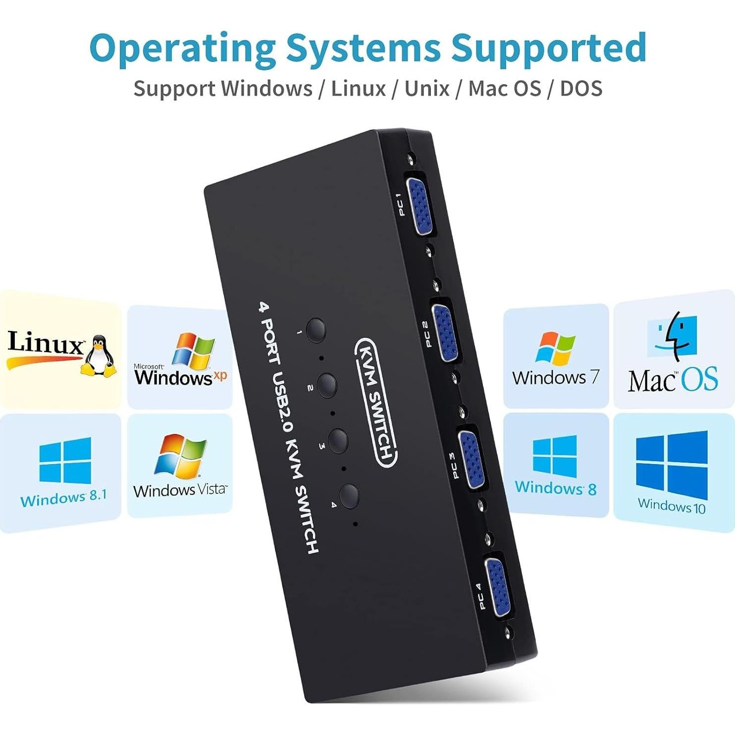 Conmutador KVM VGA USB 4 Puertos DGODRT con Cables Incluidos