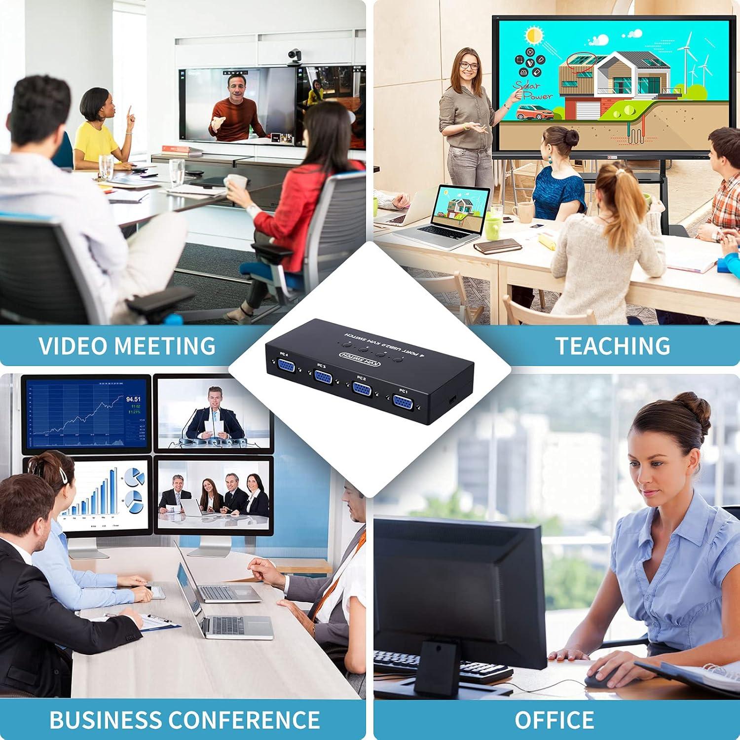 Conmutador KVM VGA USB 4 Puertos DGODRT con Cables Incluidos