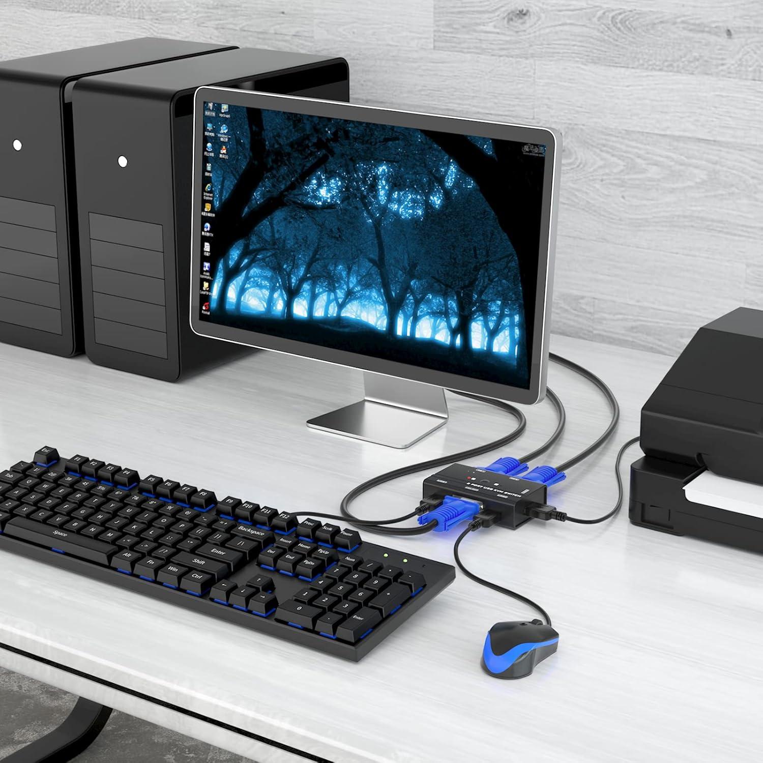 Interruptor KVM USB VGA 2 Puertos Yinker con 3 USB 2.0