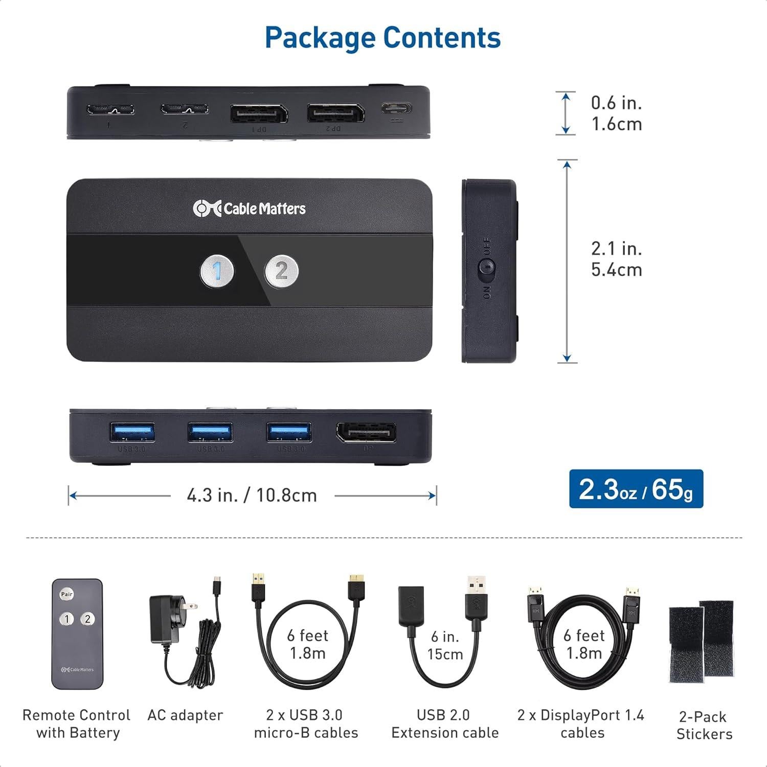 Interruptor KVM USB 3.0 DisplayPort 1.4 Cable Matters 8K 60Hz
