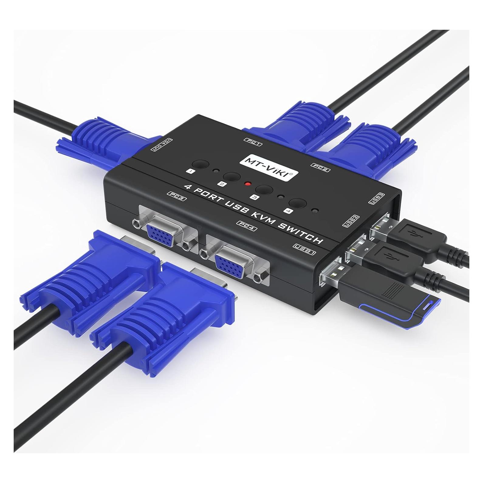 Interruptor KVM MT-VIKI 4 Puertos VGA con 3 Hub USB