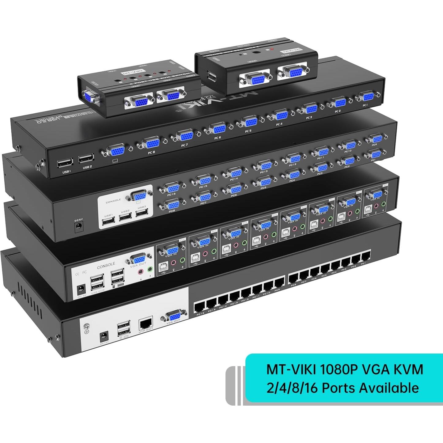 Interruptor KVM MT-VIKI 4 Puertos VGA con 3 Hub USB