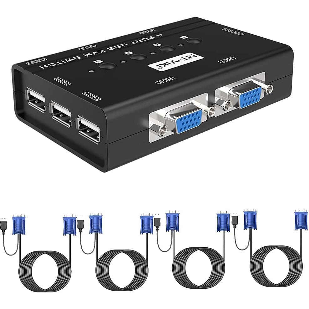 Interruptor KVM MT-VIKI 4 Puertos VGA con 3 Hub USB