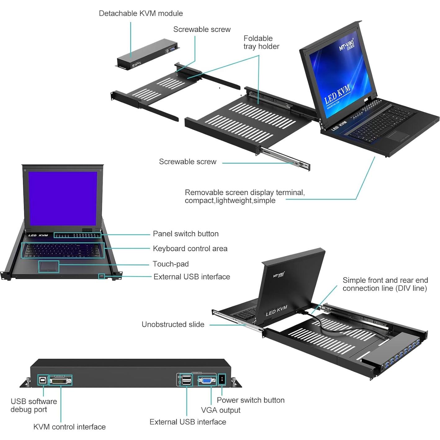 Interruptor KVM Rack 16 Puertos MT-VIKI con Monitor LCD 17"