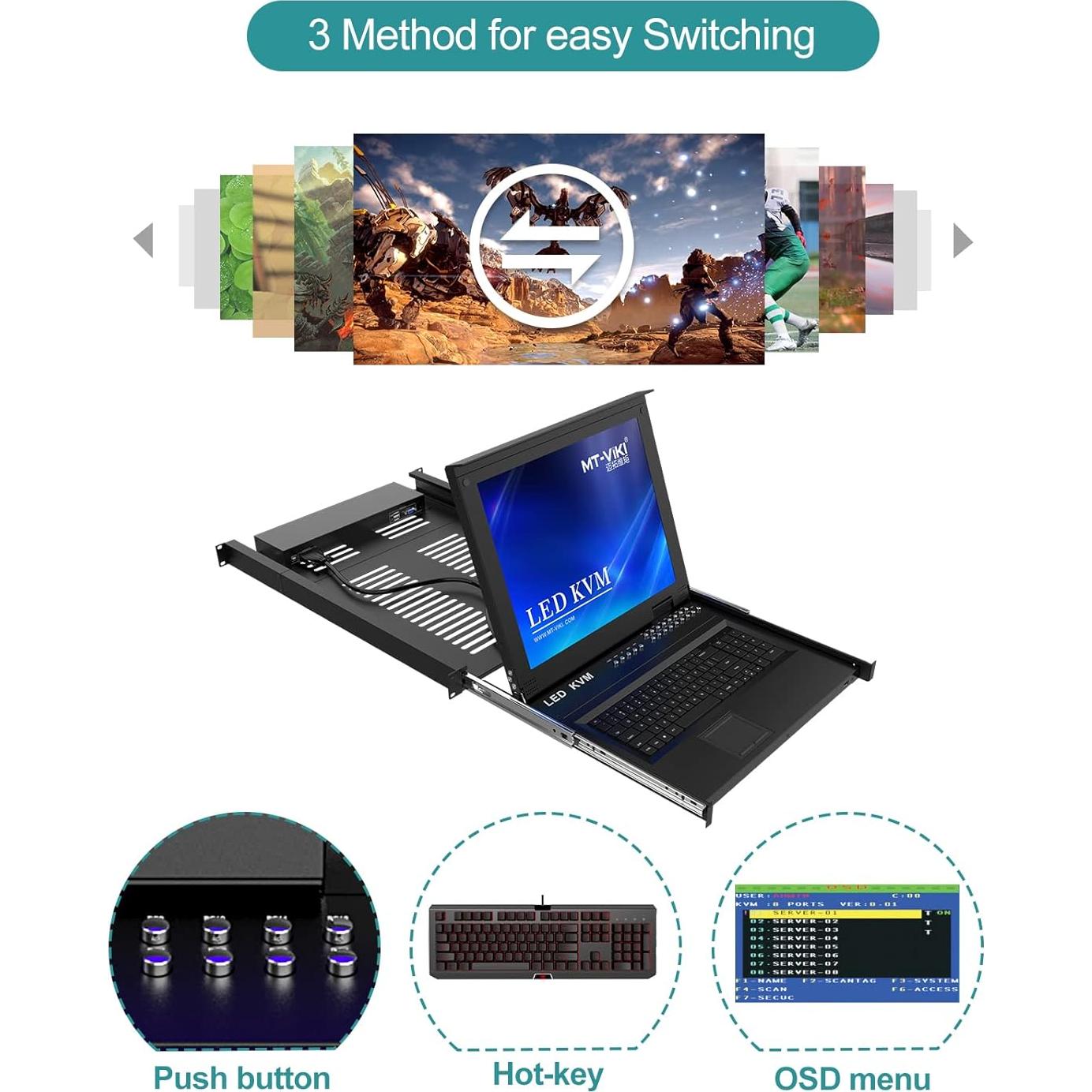 Interruptor KVM Rack 16 Puertos MT-VIKI con Monitor LCD 17"