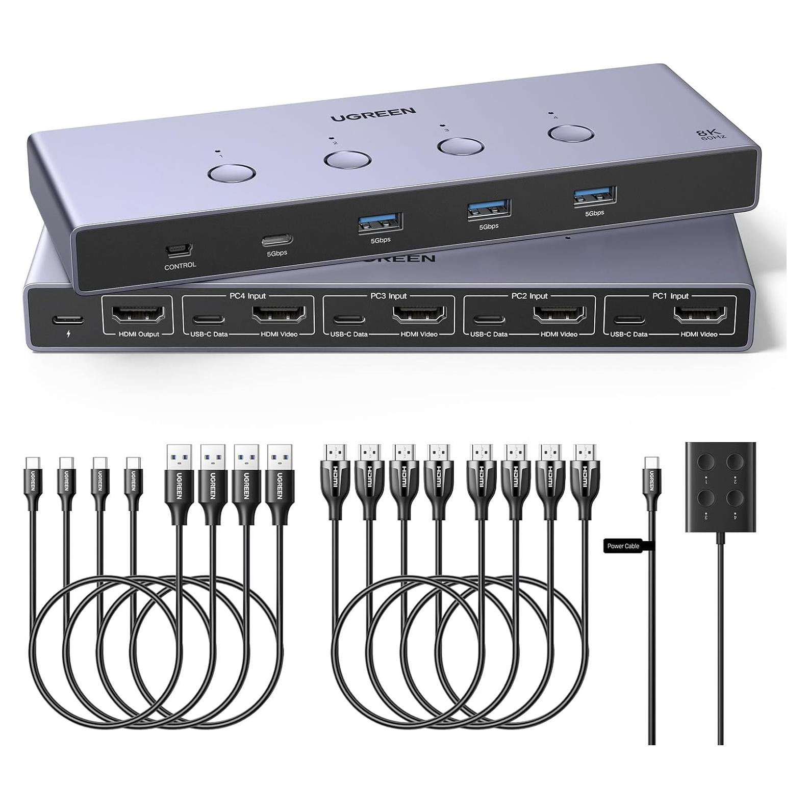 Interruptor KVM UGREEN 8K@60Hz para 4 Computadoras USB 3.0