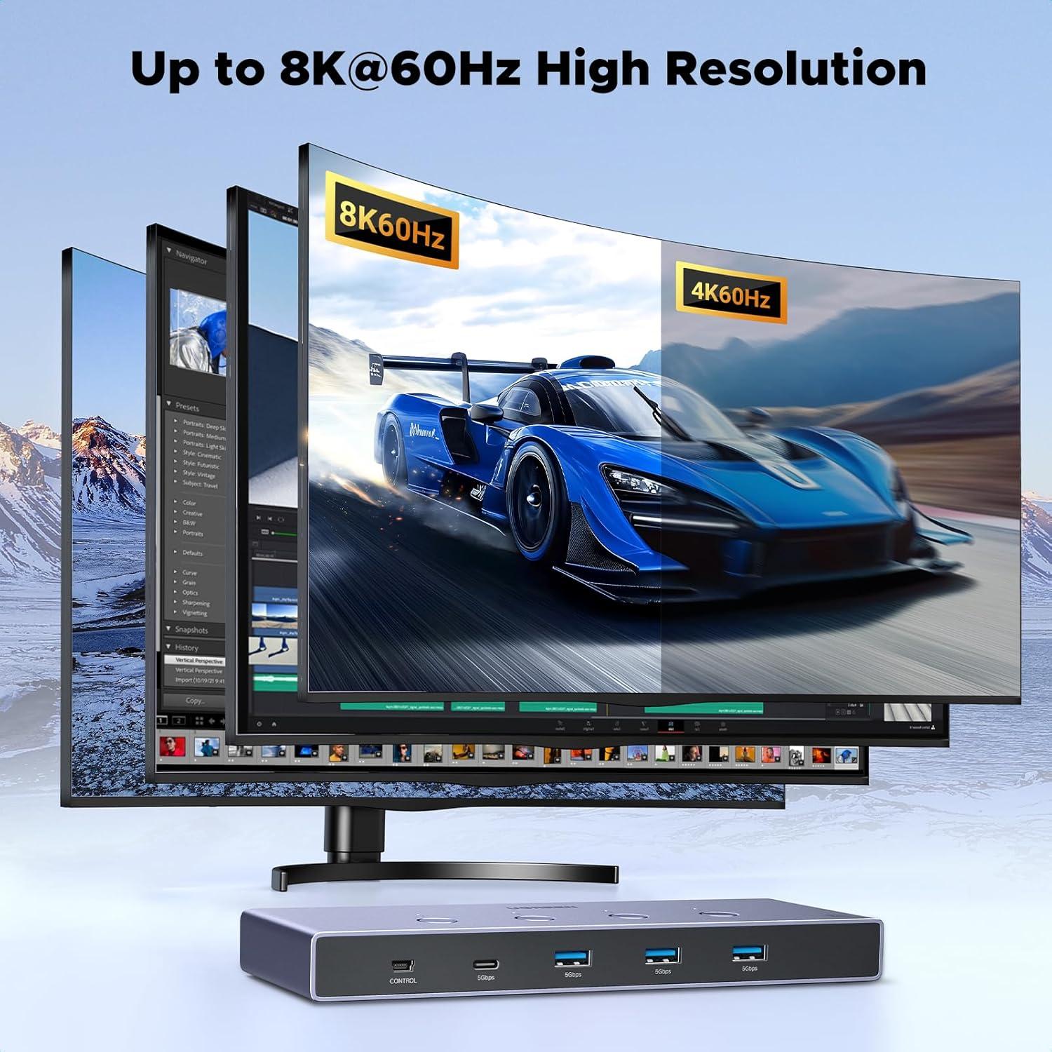 Interruptor KVM UGREEN 8K@60Hz para 4 Computadoras USB 3.0