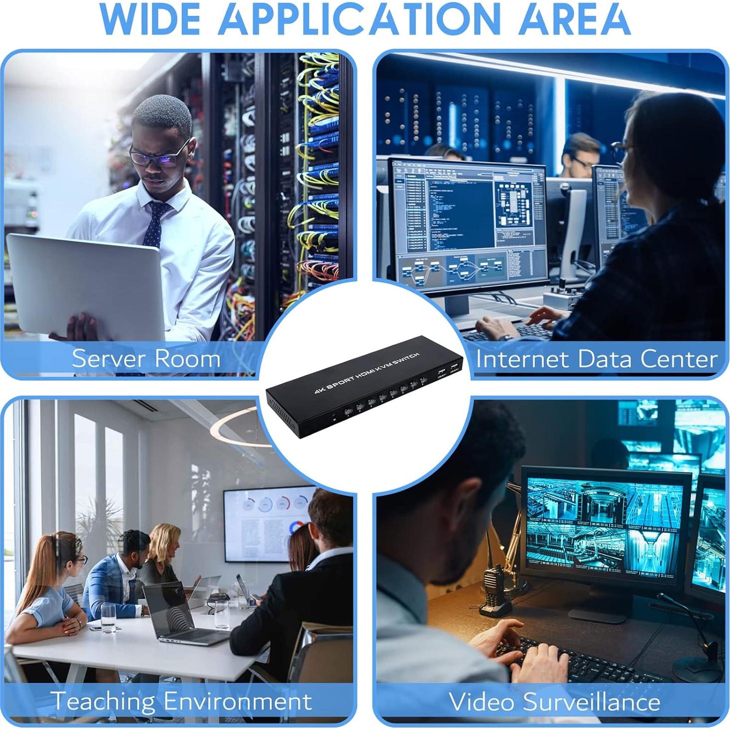 TCNEWCL 8 Port KVM Switch HDMI, 4K@30Hz 8 in 1 Out HDMI KVM Switch for 8 PC Sharing 1 HD Monitor and 4 USB Devices with IR Remote & 8 HDMI Cables