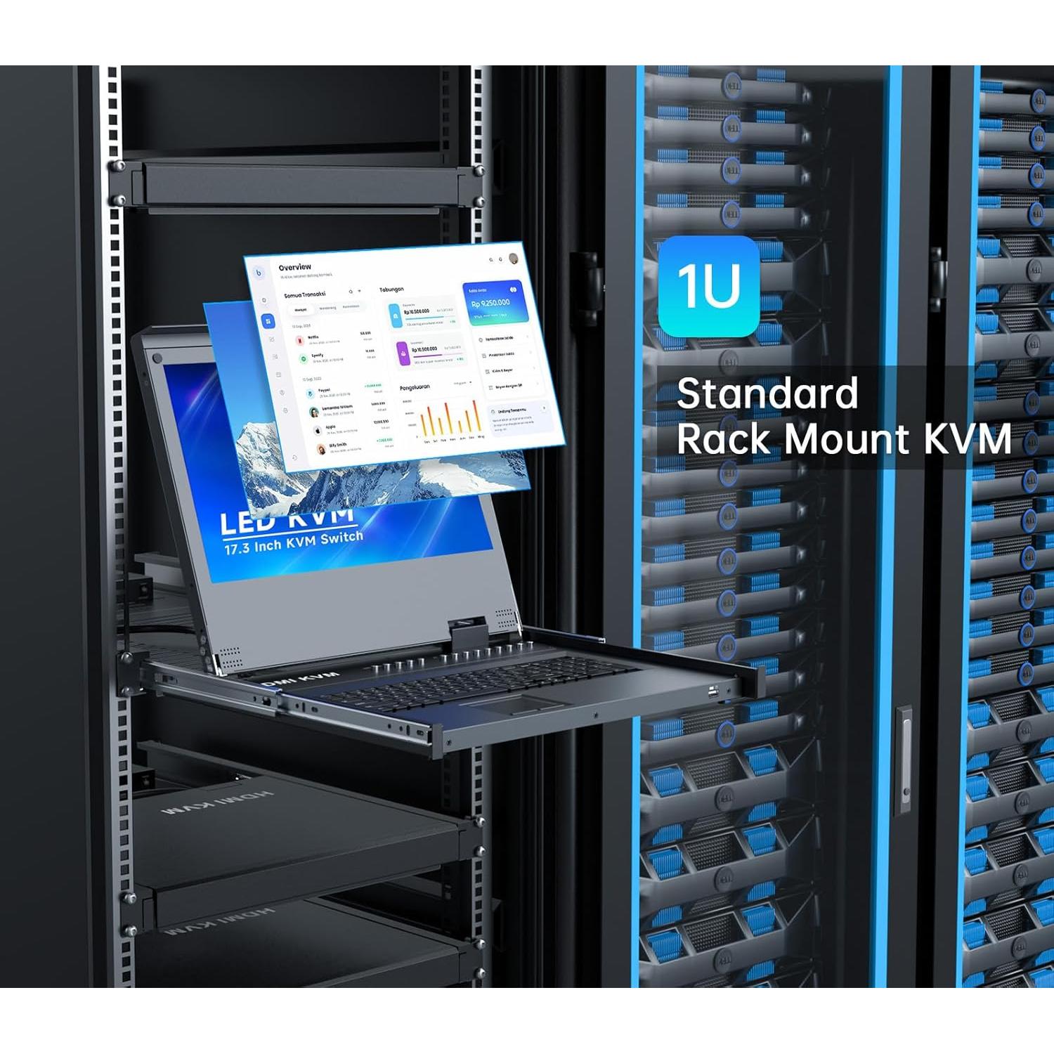 Rack Mount KVM Yinker 8 Puertos 17.3" LCD 1920x1080