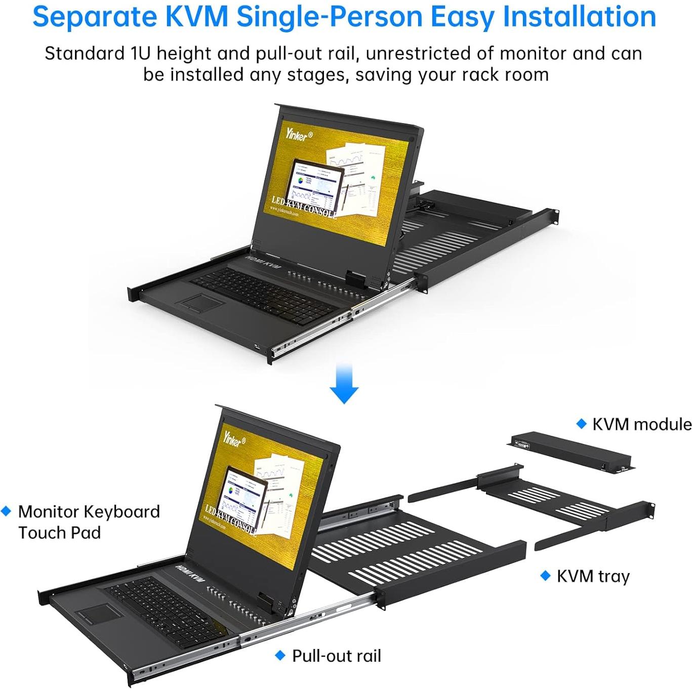 Rack Mount KVM Yinker 8 Puertos 17.3" LCD 1920x1080