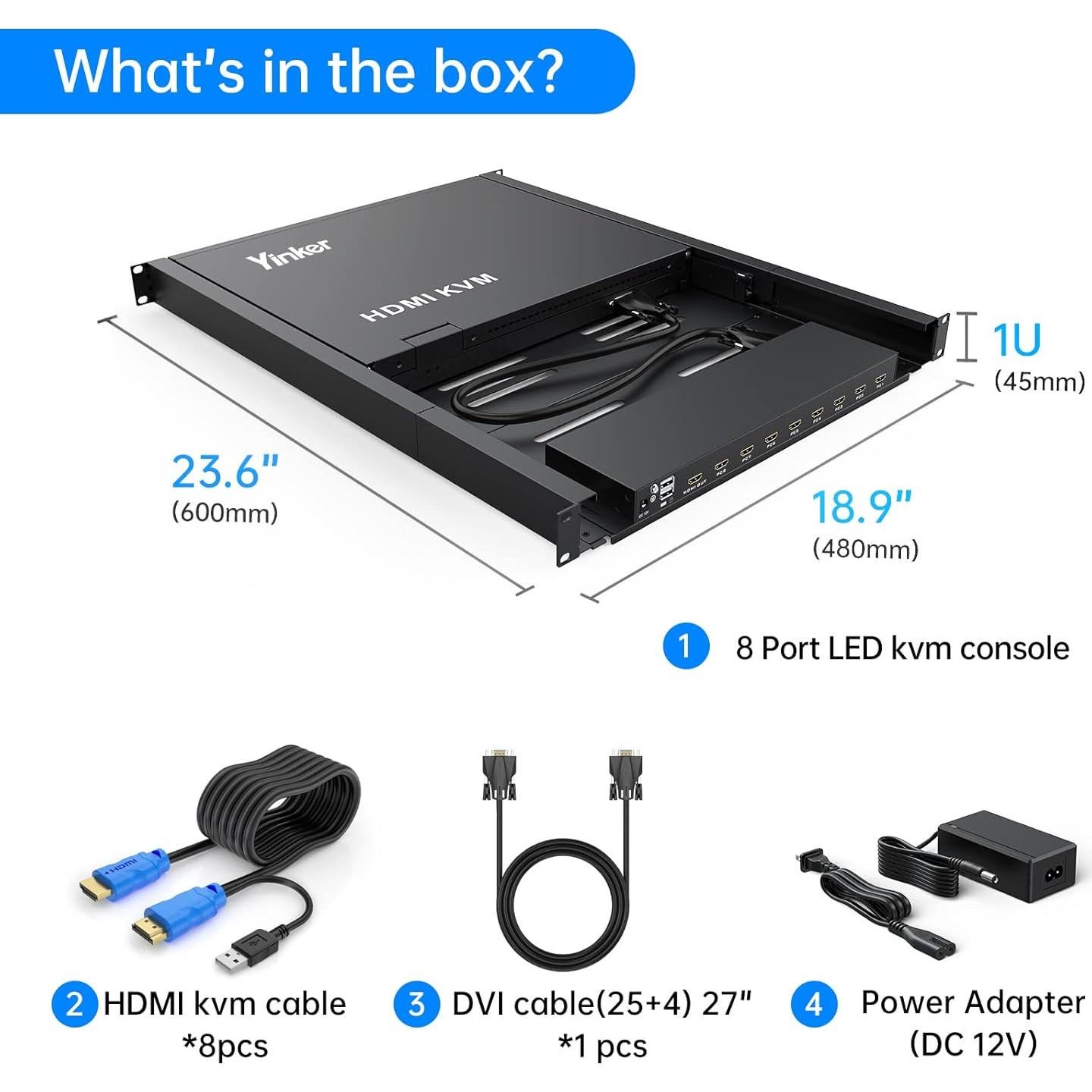 Rack Mount KVM Yinker 8 Puertos 17.3" LCD 1920x1080