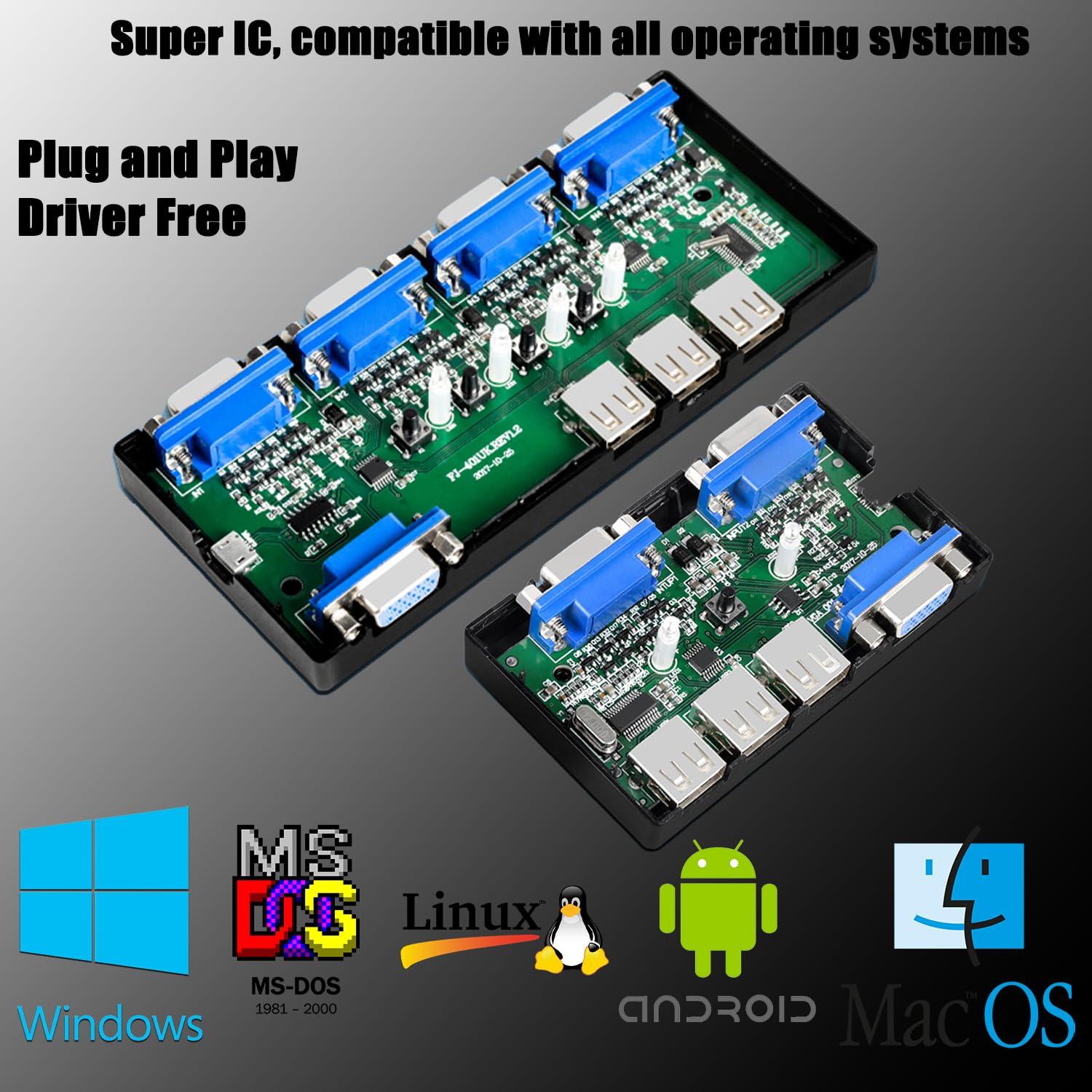 Conmutador KVM VGA 2 Puertos DiamondTiger con 2 Cables