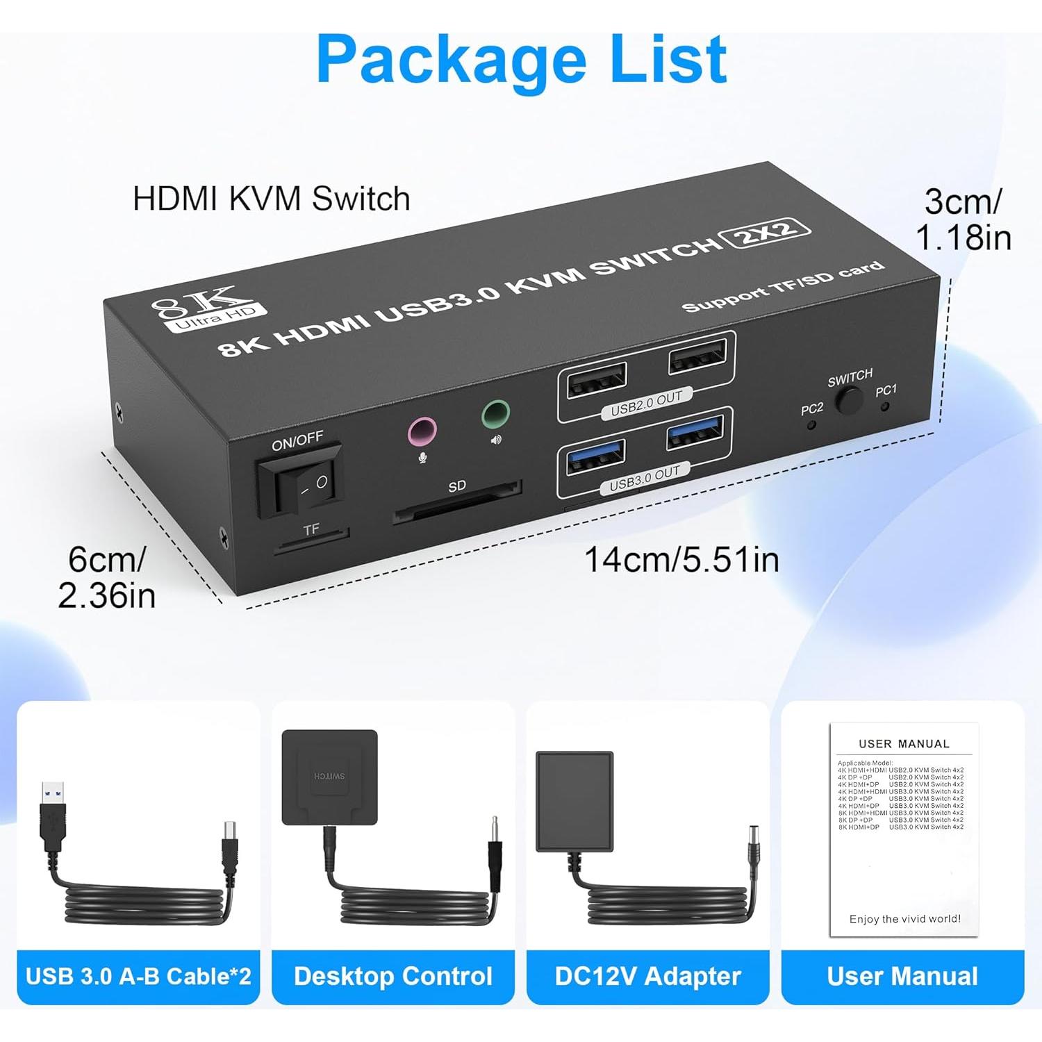 Conmutador KVM HDMI 8K Doble Monitor Arkidyn Plus 2 PCs