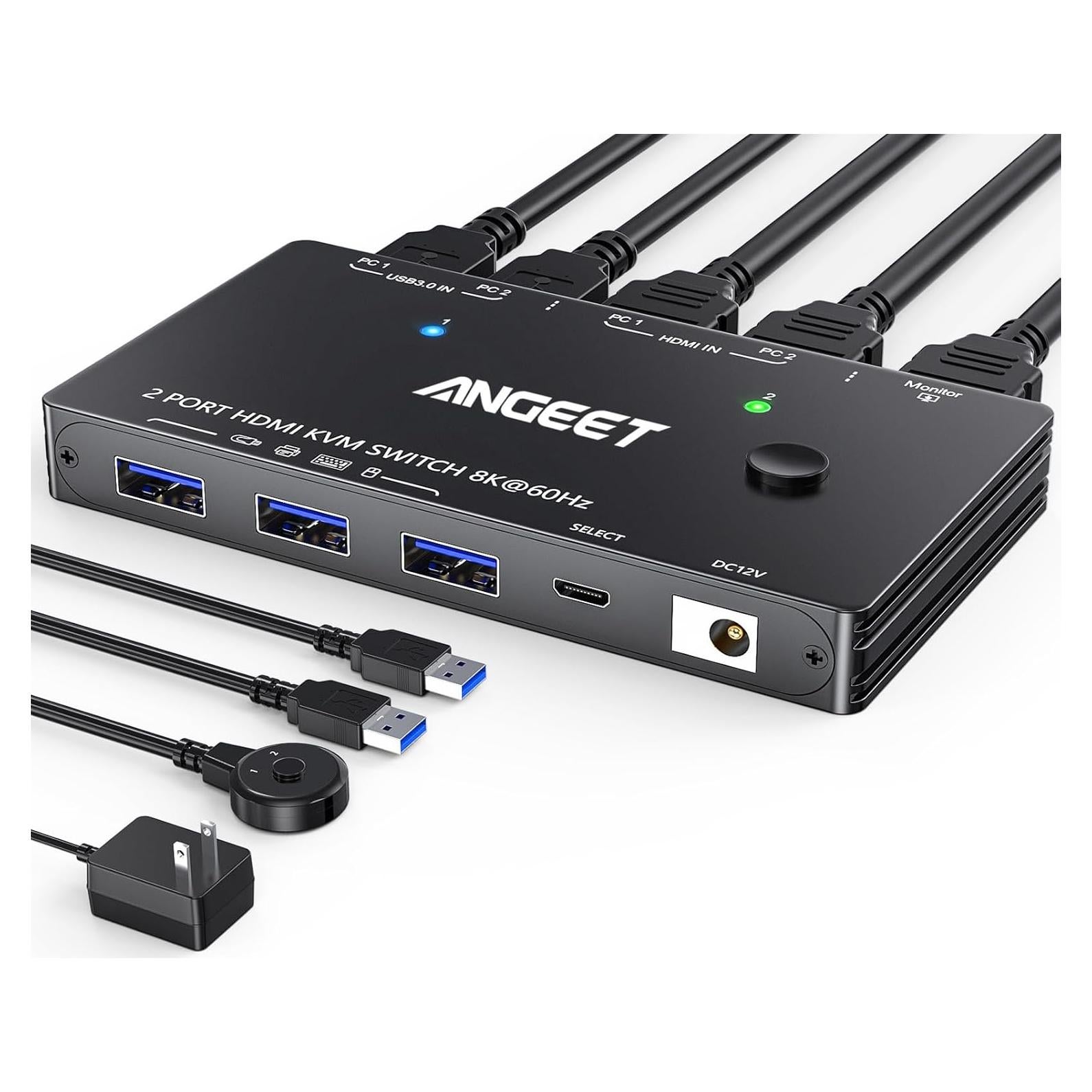 Conmutador KVM HDMI 8K ANGEET 2 Puertos USB 3.0 4K@120Hz