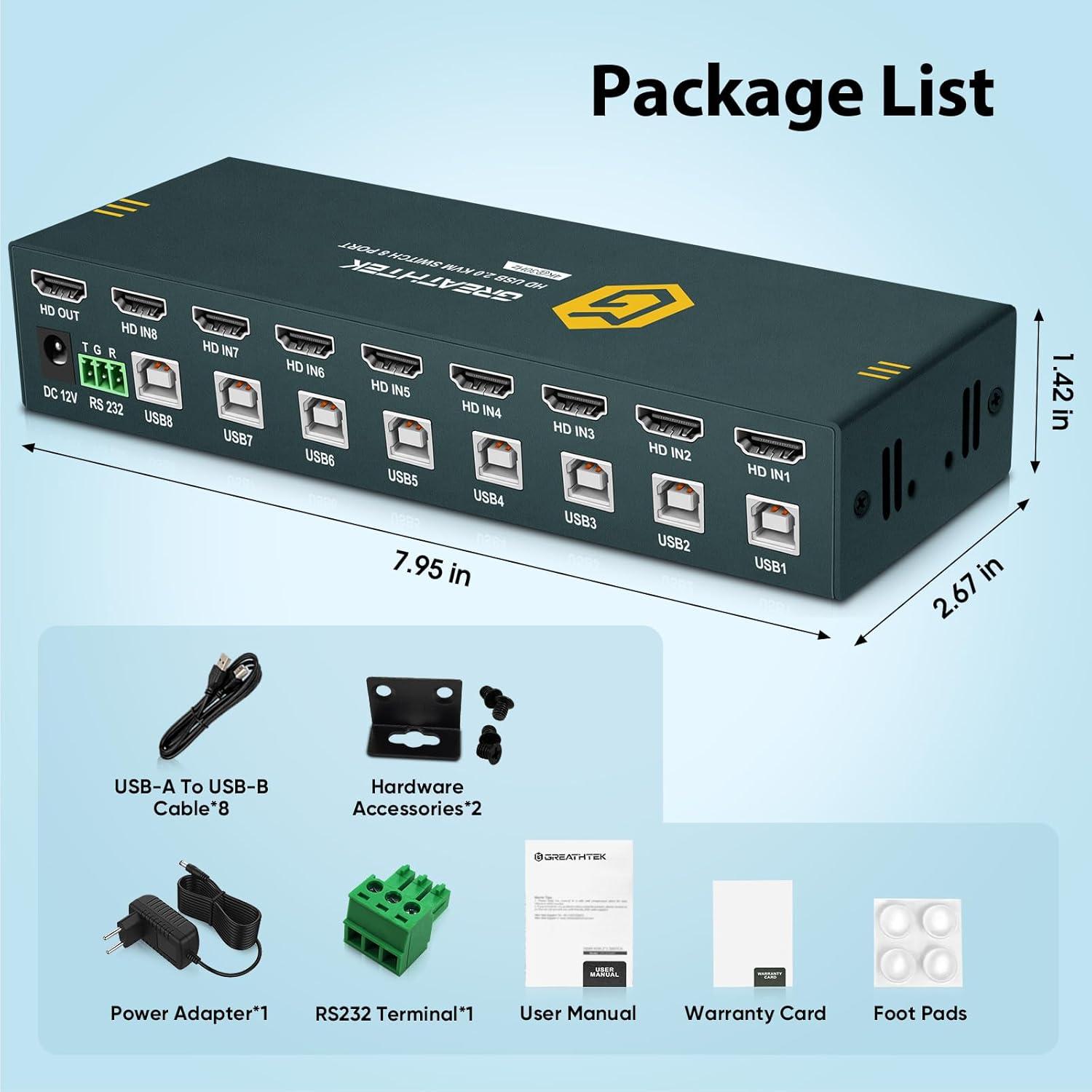 Interruptor KVM HDMI 8 Puertos GREATHTEK H-S7811 4K@30Hz